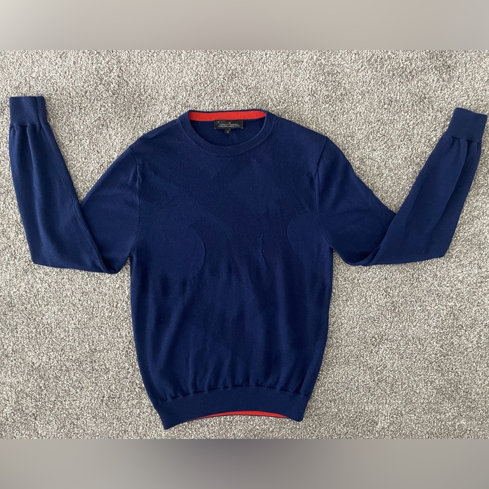 Carolina Herrera Navy Blue Sweater with Red Trim